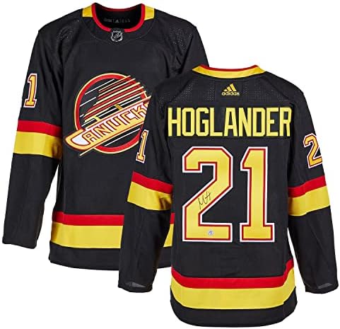 Nils Hoglander Vancouver Canucks Aláírt Fekete Harmadik Adidas Jersey - Dedikált NHL-Mezek
