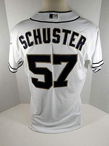 2014-ben a San Diego Padres Patrick Schuster 57 Játék Kiadott Fehér Jersey - Játék Használt MLB Mezek