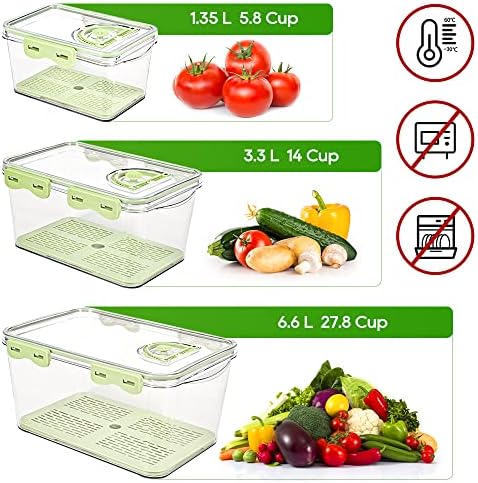 Gyümölcs Tároló Konténerek Hűtőszekrény 3 darabos Zöldség Termelésére Saver Konténer Hűtő Fedő & Kivehető Tálca Szellőzők,