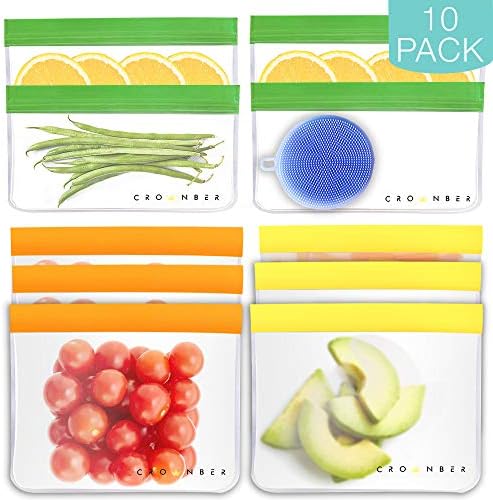 CROWNBER Újrafelhasználható Élelmiszer Tárolására Ebéd Bag-Ziplock-Szivárgásmentes-BPA Mentes-Extra Vastag-(10Pack) 6 uzsonnás