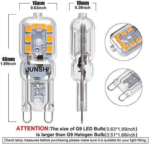JUNSHI G9 LED Izzó 2.5 W,25W G9 Halogén Izzók Egyenértékű,3000K Meleg Fehér,AC110-130V T4 Csillár Lámpa Izzó G9 Bi-Pin Alap,