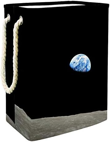 MAPOLO Szennyesben világűrben Fekete Összecsukható Vászon Szennyes Tároló Kosár fogantyúval, Levehető Zárójelben Jól Tartja