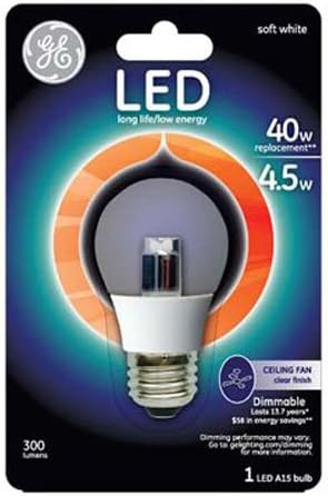 A GE Lighting 89987 LED 4.5-w-300-Lumen Szabályozható A15 Mennyezeti Ventilátor Izzó Közepes Alap, Világos, 1 Csomag