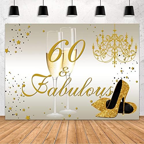 MEHOFOND 60 Születésnapi Party Hátteret a Nők Arany Szülinapi Parti Dekoráció Magas Sarkú cipő, Pezsgő Mesés 60-ik Születésnapját