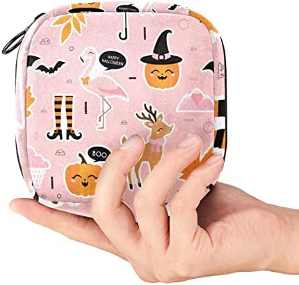 Menstruációs Pad Táska Cipzárral Egészségügyi betét Táska Tampon Gyűjteni Női Táskák Lányok (Halloween Flamingo Szarvas Sütőtök)