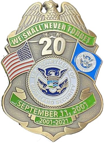 LEO Kihívás Érmék EL10-005 határőrség CBP BPA Ügynök szeptember 11-én 9/11-es Megemlékezés 20 éves Emlékmű Pajzs Első Megtiszteltetés
