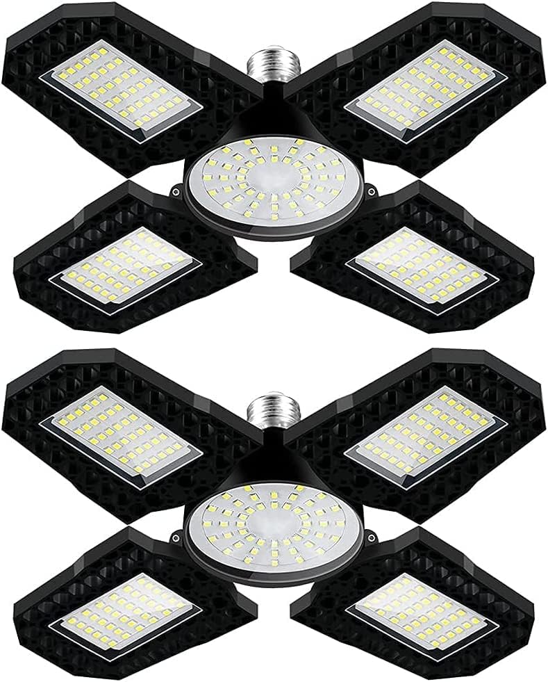 2-Pack LED-es Garázs Fény, 120 w-os Deformálódó LED Bolt Fény E26/E27 Közepes Bázis, 12000 Lumen, 5 Alumínium, Állítható