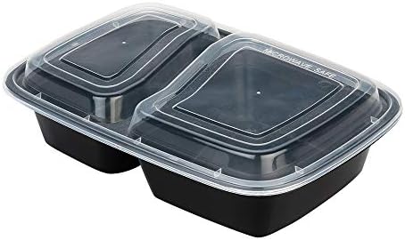 Asporto 32 oz Fekete Műanyag 2 Rekesz Élelmiszer-Tartály - Mikrózható, Világos Fedél - 8 3/4 x 6 x 2 - 100 gróf box - Restaurantware