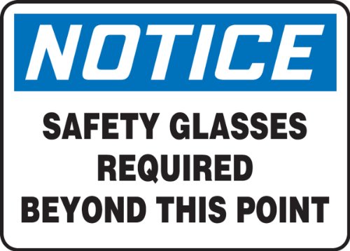 Accuform MPPE849VP Műanyag Biztonsági Jelet - Figyelmeztetés Biztonsági Szemüveg Szükséges Ezen a Ponton Túl, 7 Hossz x 10