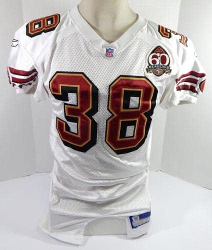2006-ban a San Francisco 49ers Franklin 38 Játék Kiadott Fehér Jersey 60 S P 44 53 - Aláíratlan NFL Játék Használt Mezek